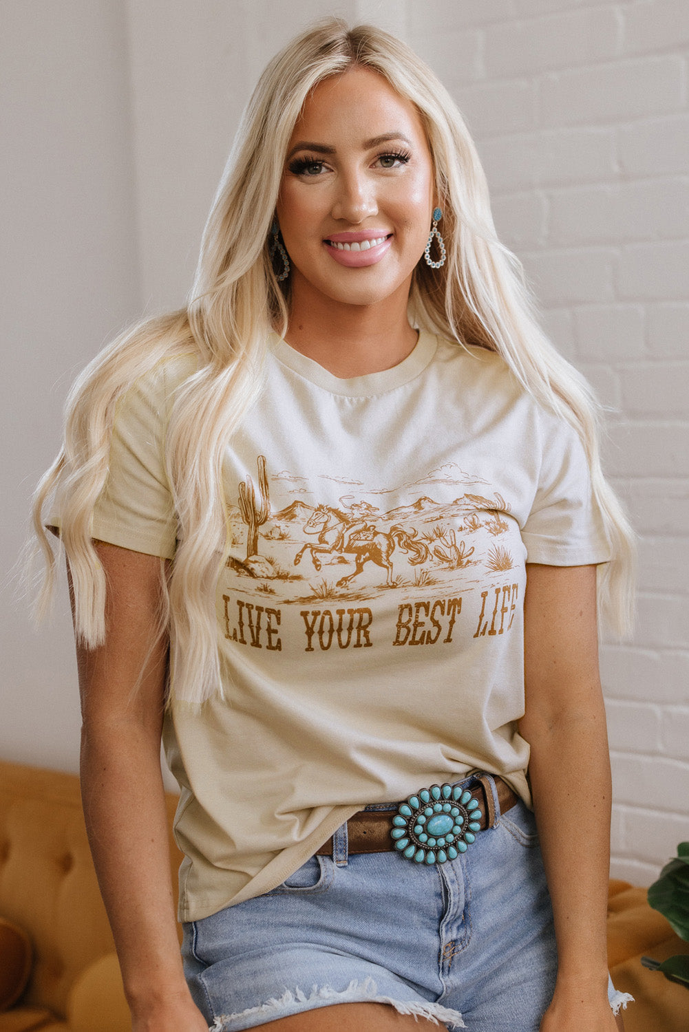 LIVE YOUR BEST LIFE Crew Neck Western Graphic Tee-0