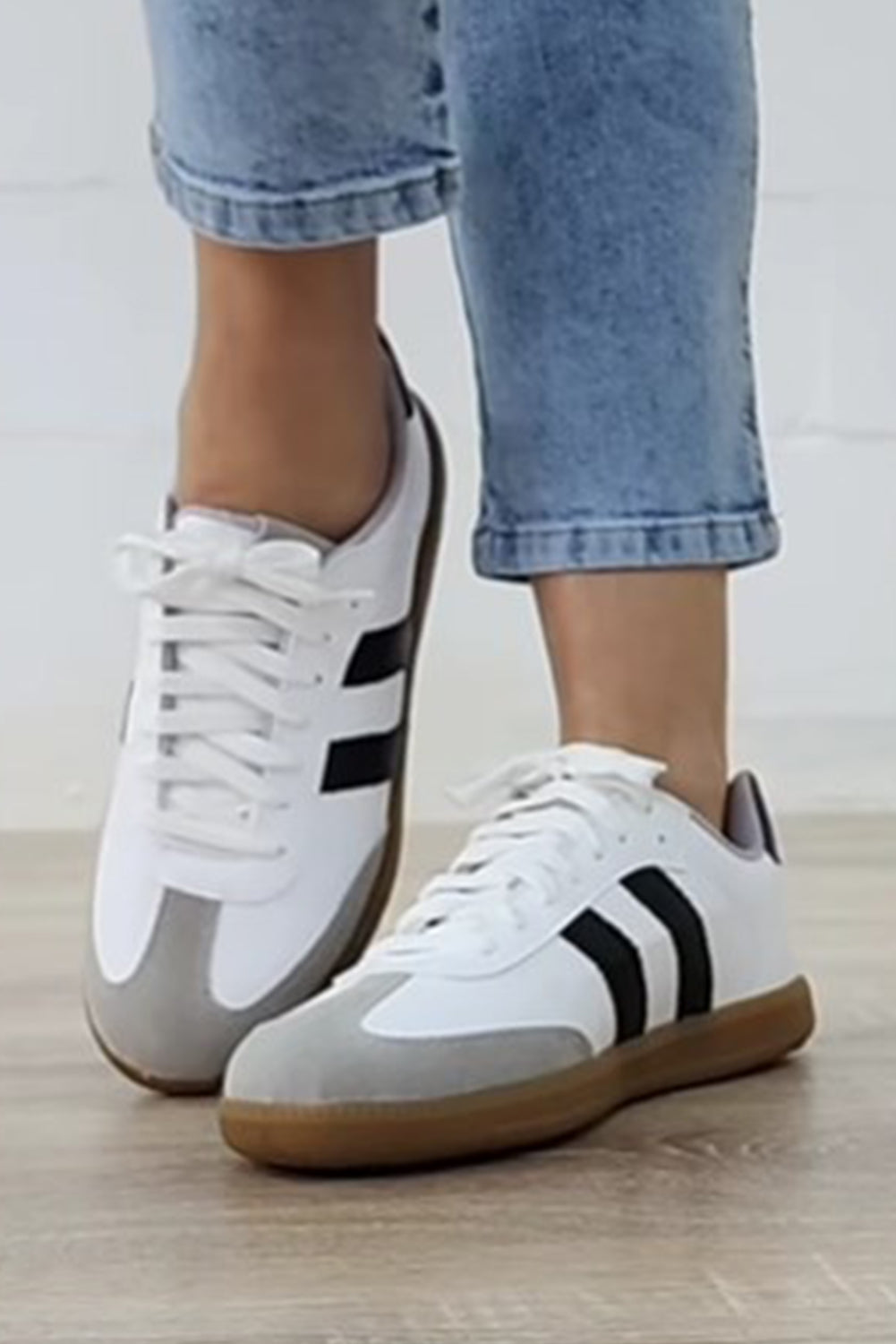 Willa Striped Lace-up Flat Sneakers-1