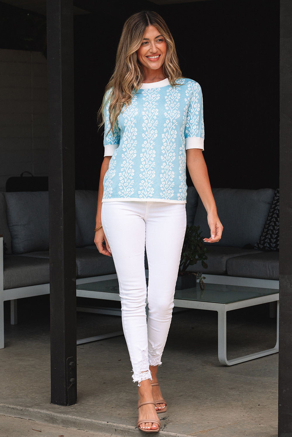 Leilani Floral Crewneck Short Sleeve Sweater-4