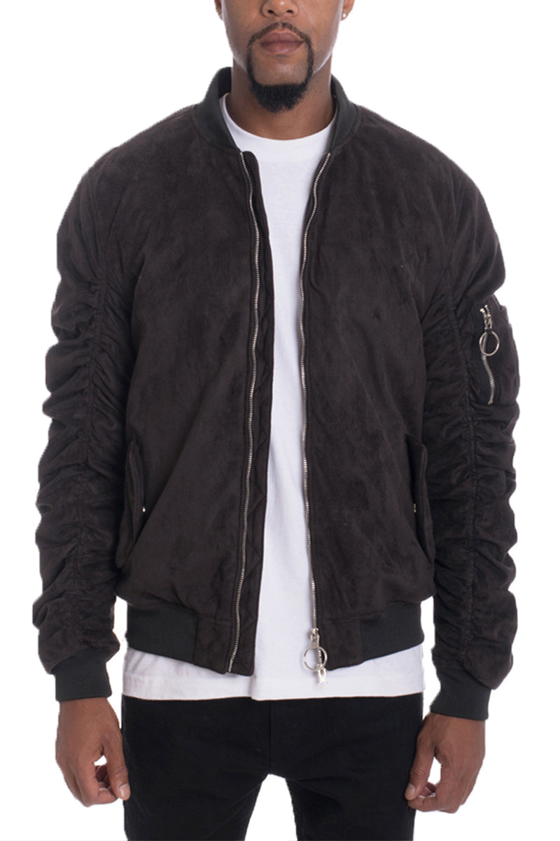 Faux Suede Tagged Bomber
