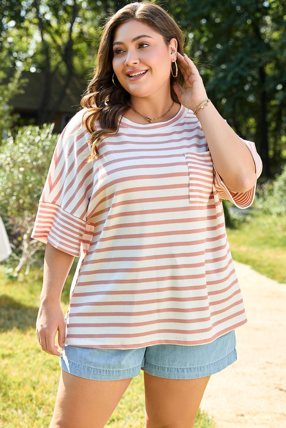 Amari Plus Size Stripe Waffle Knit Top-3