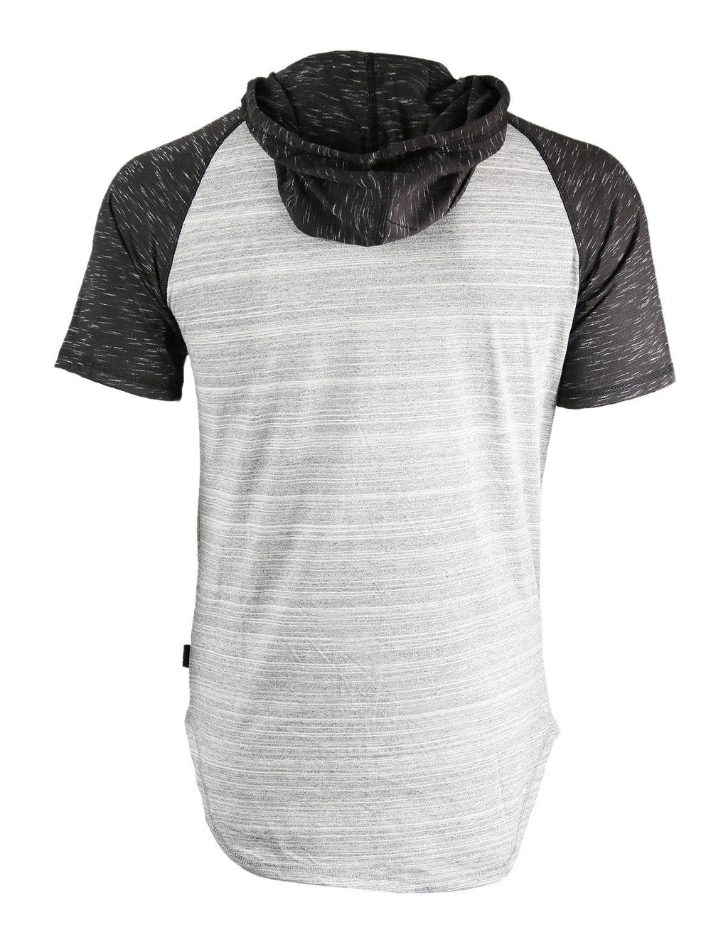 Zimego Short Sleeve Raglan Henley Hoodie Round Bottom Semi Longline T-Shirt-2
