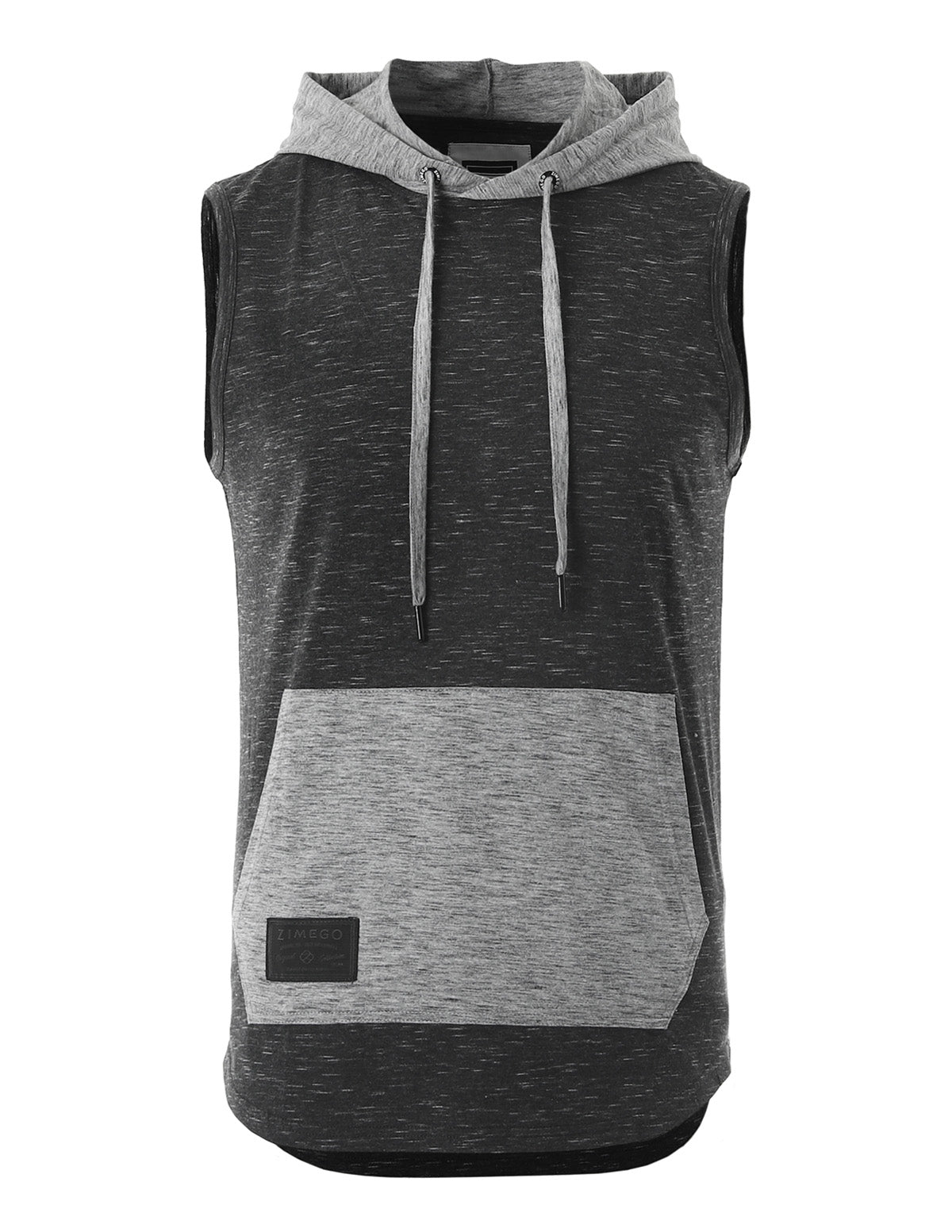 ZIMEGO Men's Color Block Sleeveless Pullover Kangaroo Pocket Workout Hooded Tank - 051