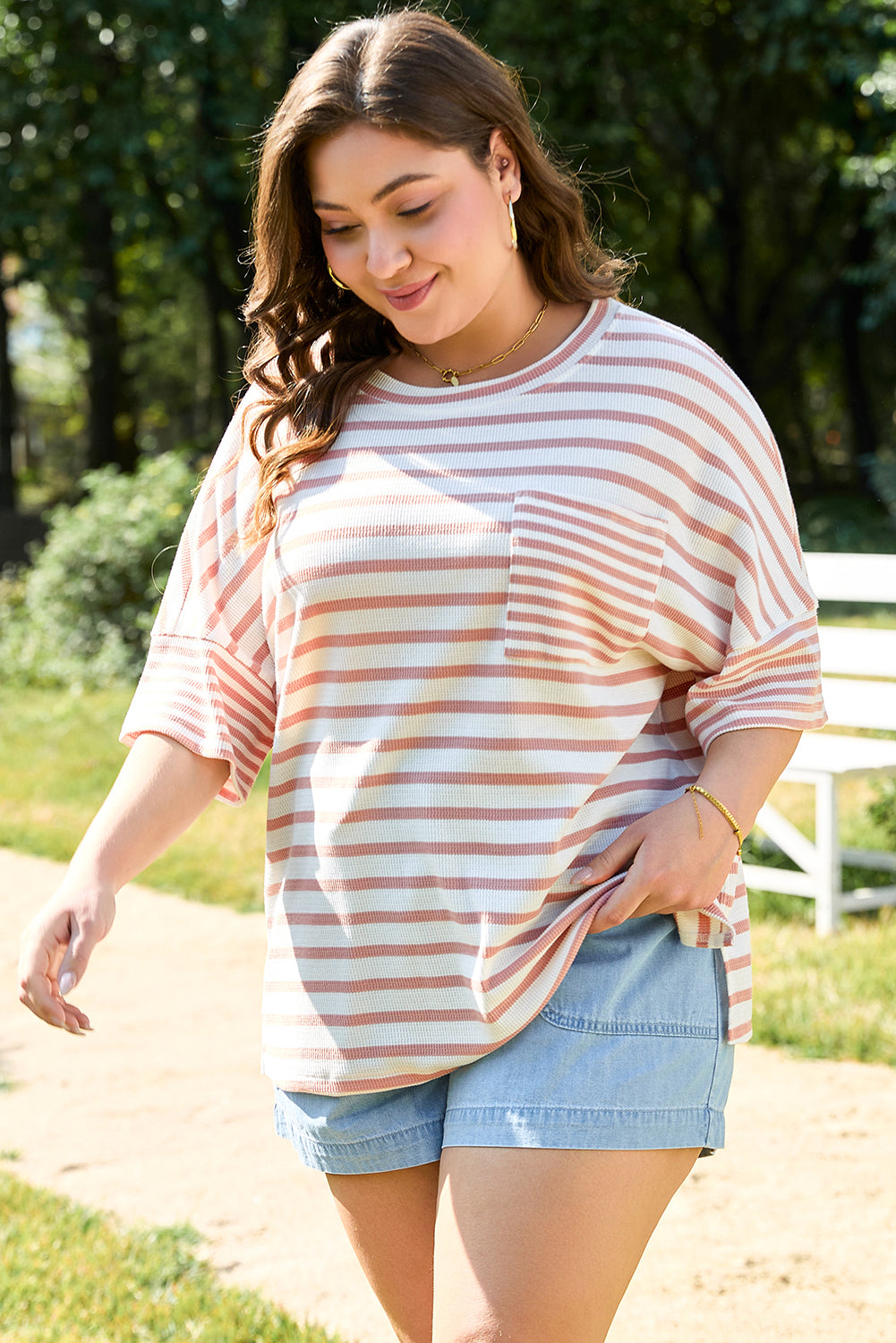 Amari Plus Size Stripe Waffle Knit Top-2